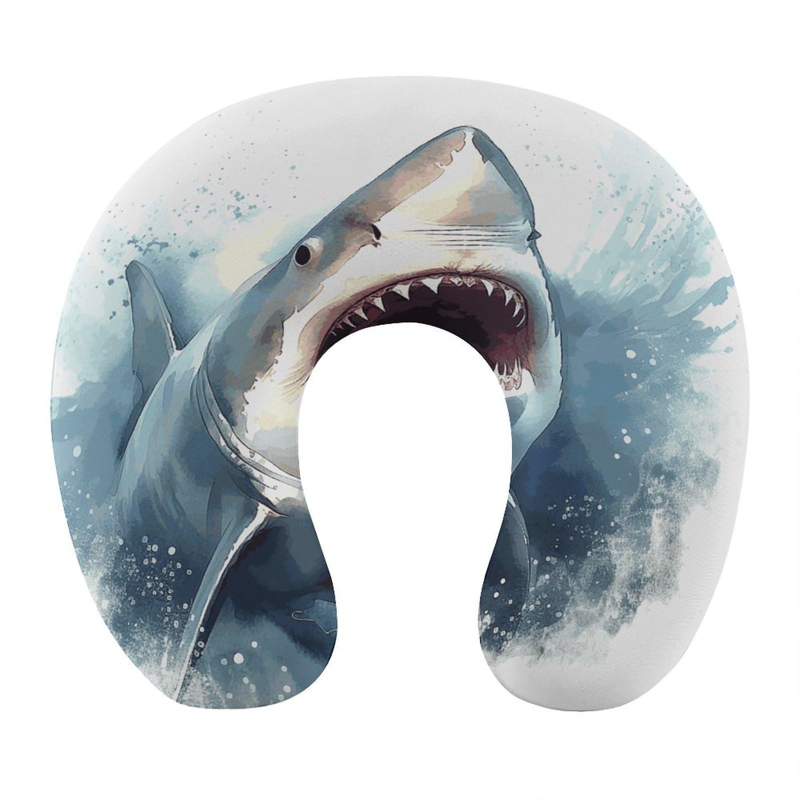 Adfgyerh Style Shark In The Sea U-Shaped Pillow，Memory Foam Pillow Core，Cushion ，Provide Neck Support ，Travel Pillow，Suitable For Airplanes, Cars, Homes, And Offices.
