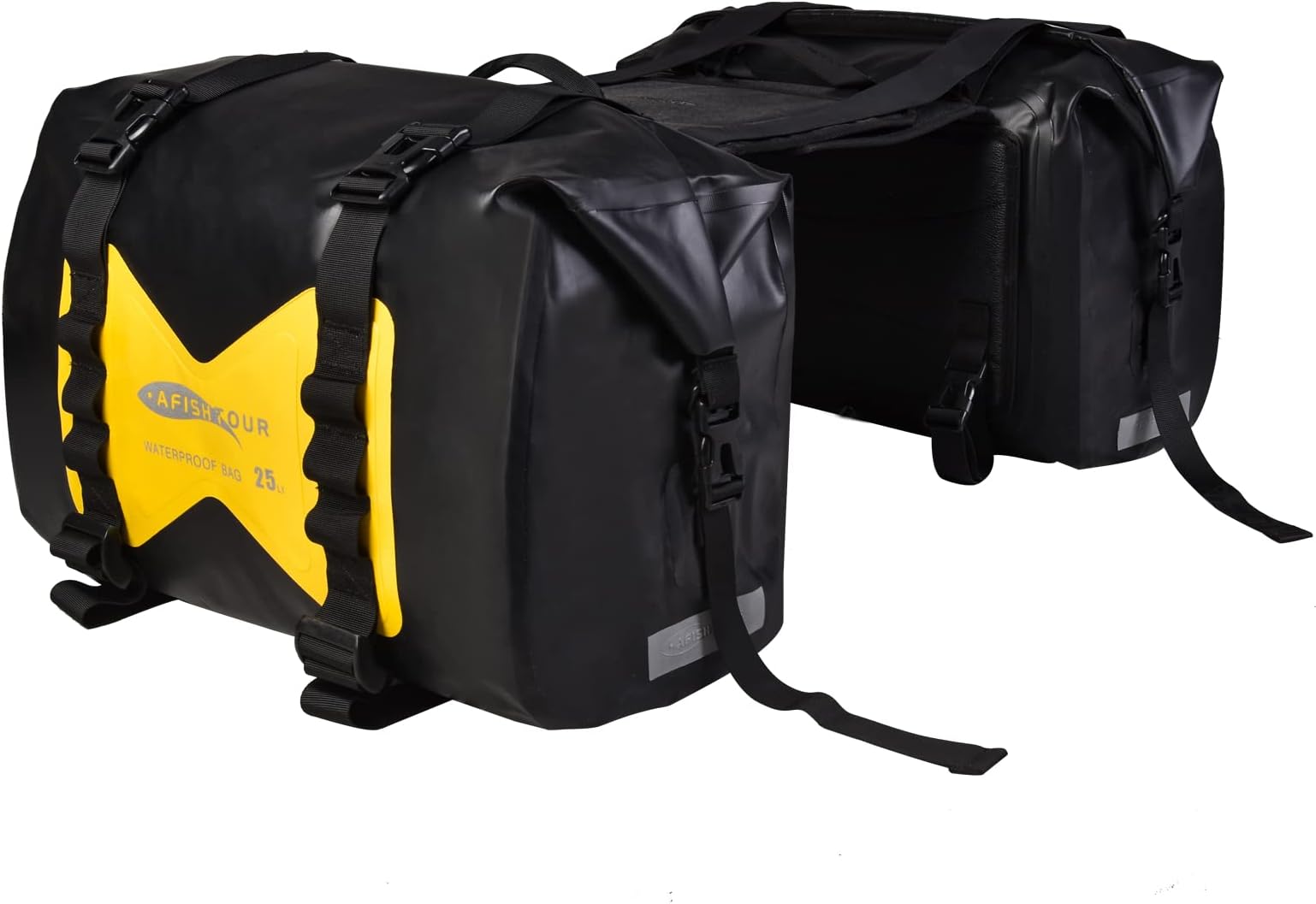 Waterproof Motorcycle Saddlebags - 50L Motorcycle Luggage Bags for Motorbike Travel - Detachable Panniers - Scooter, Honda, Suzuki, Yamaha (Yellow, 2 Pack)
