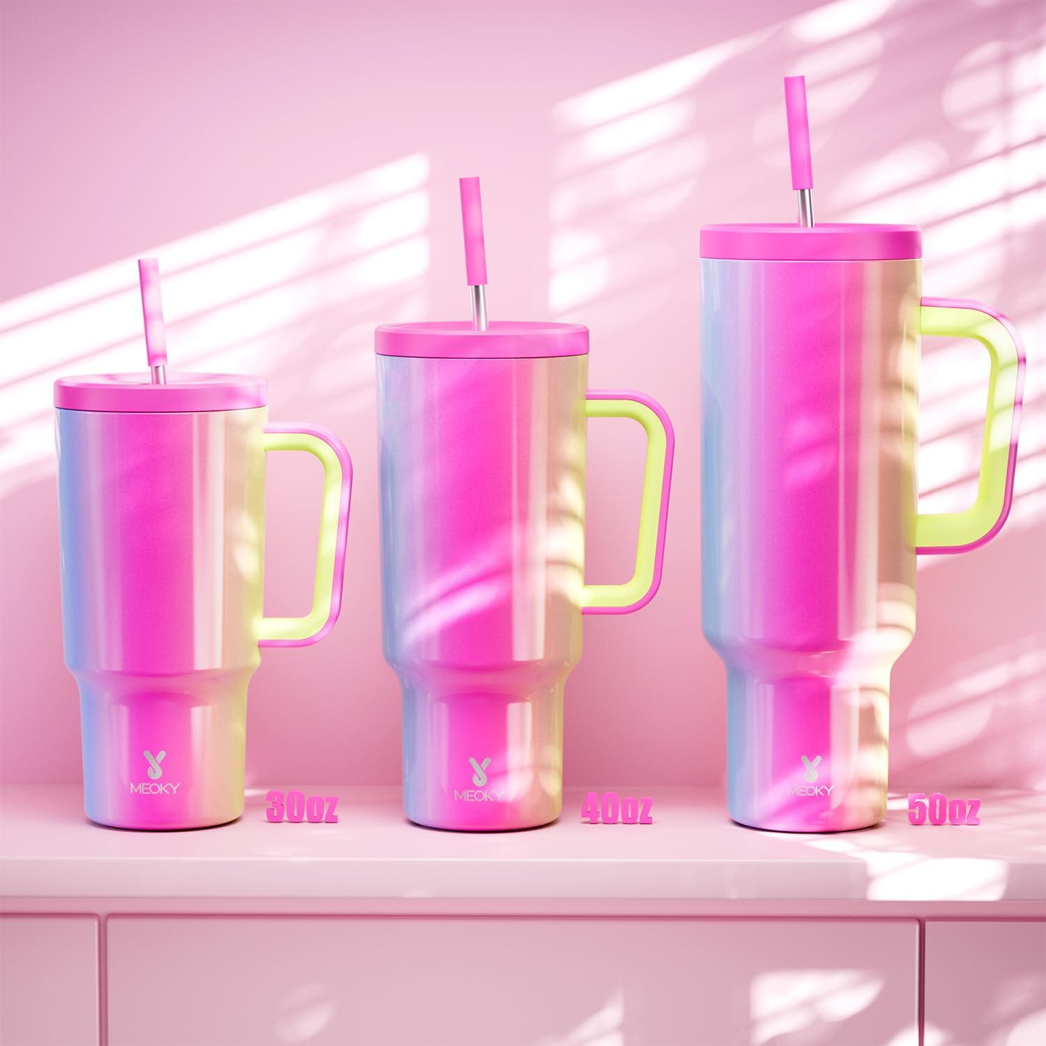 Meoky 30 oz Tumbler with Handle, Tumbler with Lid and Straw, Insulated Stainless Steel Travel Mug, 100% Leak-proof, Cupholder Friendly, Keeps Cold for 24 Hours or Hot for 8 Hours (Carnival) - Image 6