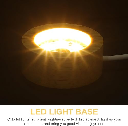 Miniatura 5 de Angoily Base de pantalla LED de madera, base iluminada de madera, base de soporte de luz LED para arte de cristal, pantalla de madera para arte de
