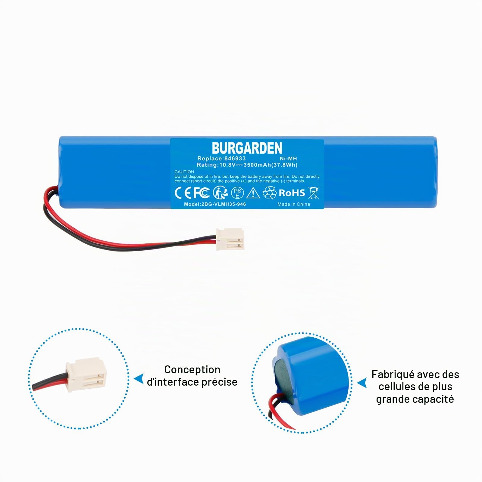 Lot de 2 10.8V 3500mAh NI-MH Batteries pour Velux Roller Shutter 946930 846933 946933 avec câble et Prise, PA000568, Compatible avec Volet Roulant Velux,Volets Roulants Solaires, SSL Solaire