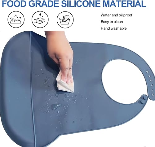 Miniatura 3 de Baberos de silicona para adultos, baberos ajustables y lavables para hombres y mujeres mayores, impermeables para ancianos con atrapador de migas