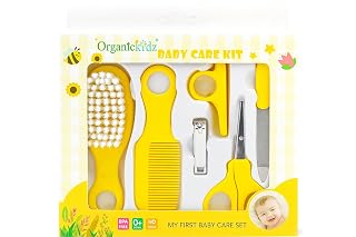 KALRA MAGIC® 5 in 1 Baby Grooming Kit | 1 Soft Bristel Hair Brush, 1 Hair Comb, Nail Clippers, Scissors, Nail File & Case | Safe & Gentle Care Set for Newborns Infants & Toddlers (Yellow)