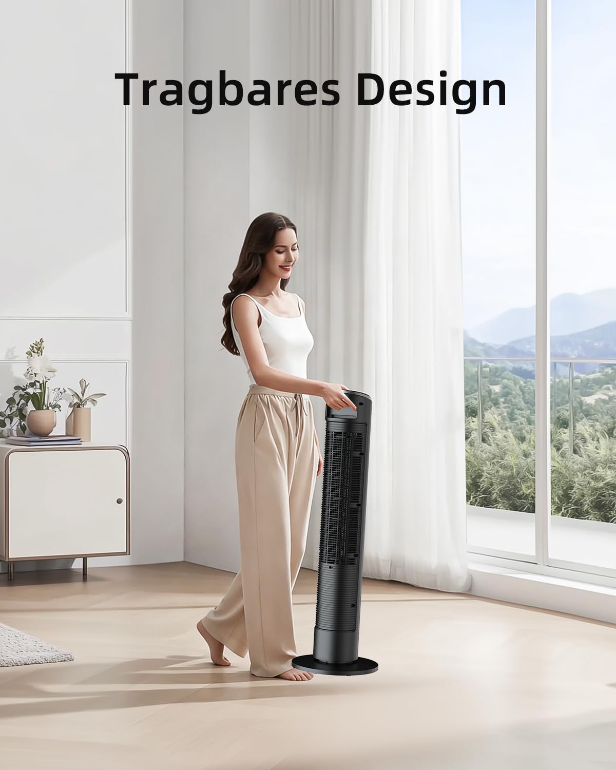 Ateroll Leiser Turmventilator für Schlafzimmer, Standventilator mit Fernbedienung, 90° oszillierend, 4 Geschwindigkeiten 3 Modi 12H Timer LED-Anzeige, 91 cm Elektrischer Kühlventilator, Schwarz