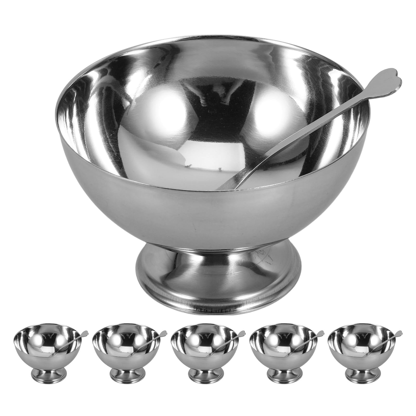 SHINEOFI Eisbecher, 6 Stück, 300 Ml, Edelstahl-dessertbecher mit Gabel, Salatschüssel, Eisbecher mit Fuß für Eiscreme, Joghurt, Süßigkeiten, Snacks, Obst, Kuchen – Party, Zuhause, Restaurants
