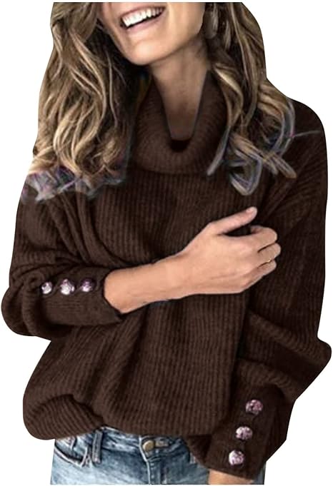 wyzesi Women,Clothing,Jumpers, Cardigans & Sweatshirts,Jumpers wyzesi YOMOGO Women's Turtleneck Chunky Sweater Casual Knit Sweater Long Sleeves Sweater Color Block Sweatshirt Elegant Jumper Knit Sweater Loose Tops Outwear Soft Knitted Sweater Turtleneck Sweater
