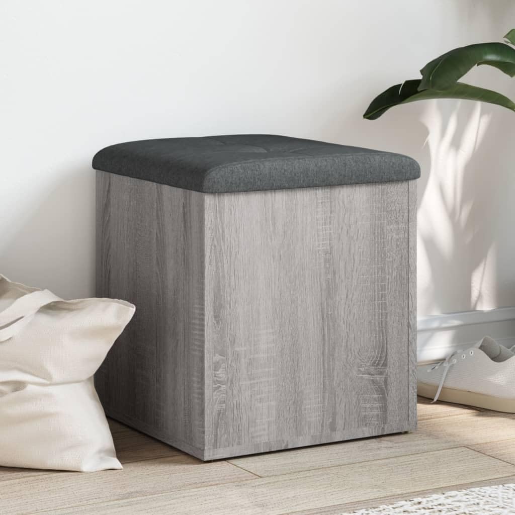 Sitzbank mit Stauraum Grau Sonoma Holzwerkstoff 42x42x45 cm mit gepolstertem Kissen als Flurbank Garderobenbank Schuhbank Aufbewahrungsbank für Diele Wohnzimmer Schlafzimmer