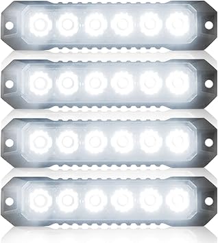 4PCS 6-LED White Flashing Strobe Lights for Trucks Cars Vehicles