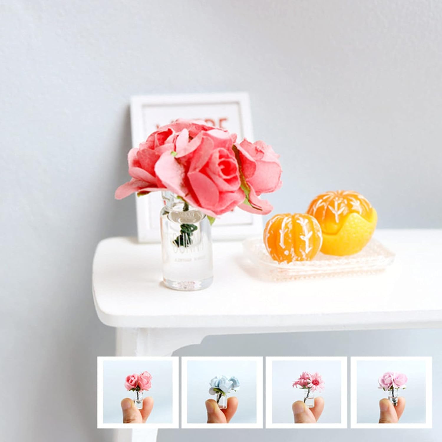 Miniature Glass Vase Set, Dollhouse Accessories, 1:12 and 1:8 Scale, Colorful Flower Bottle Decoration (Black)