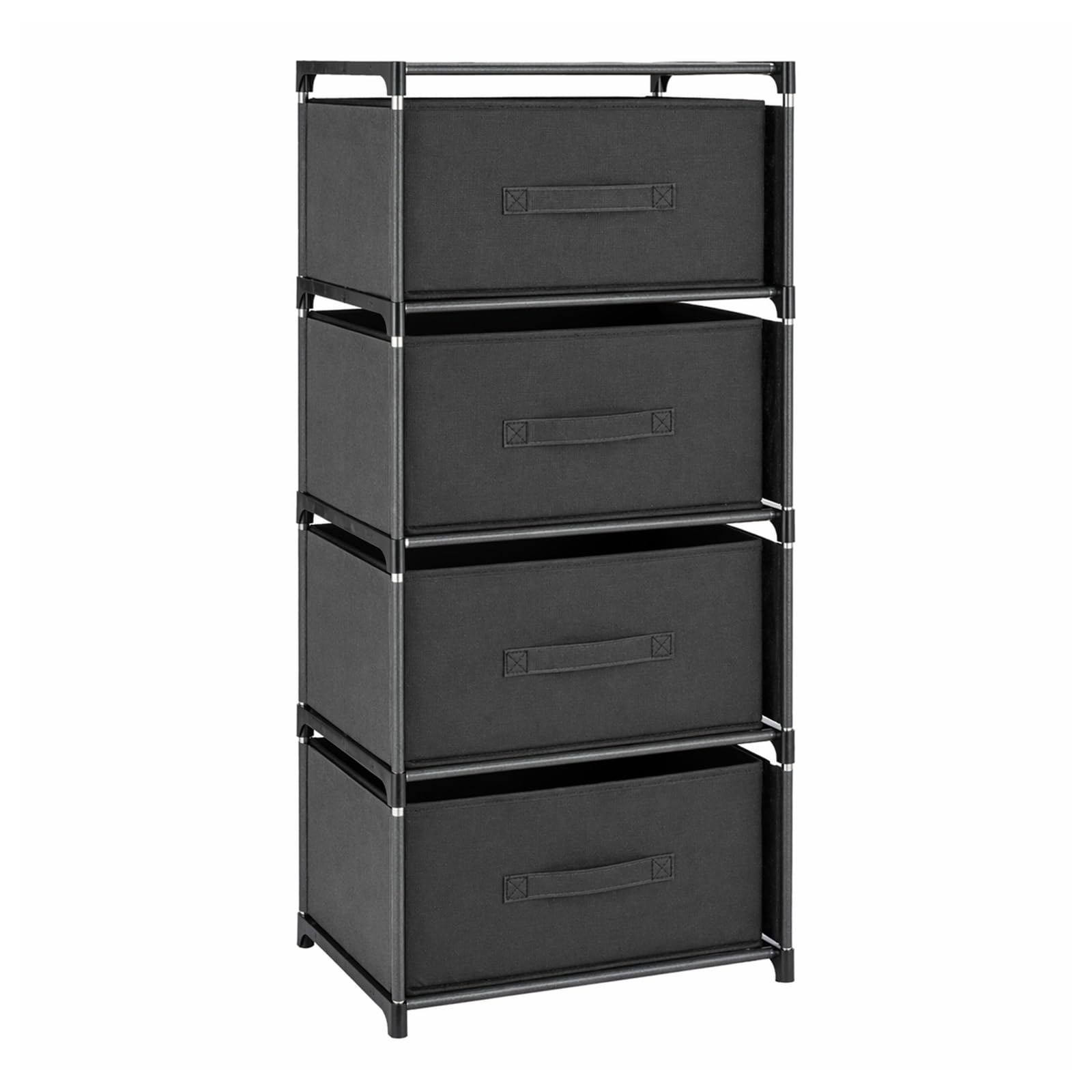 EVERGOODS Chest of Drawers for Bedroom, Drawer Fabric Storage Unit, Slim Tall Storage Tower with Metal Frame & Easy Pull Handles, Clothes Organiser for Wardrobe, Hallway, Living Room (Black, 4-Tier)