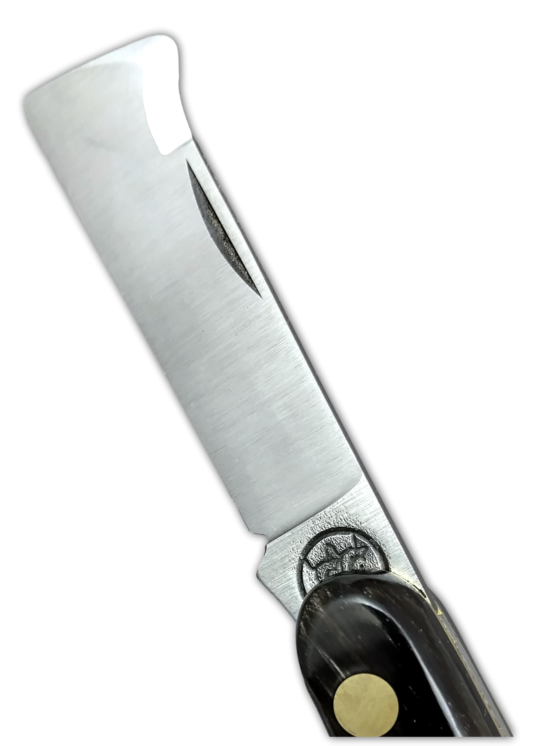 DUE BUOI 202C SP OT Coltello da Innesto Professionale Alberi da Frutto e Giardinaggio Manico in Corno e Lama in Acciaio al Carbonio Böhler K720