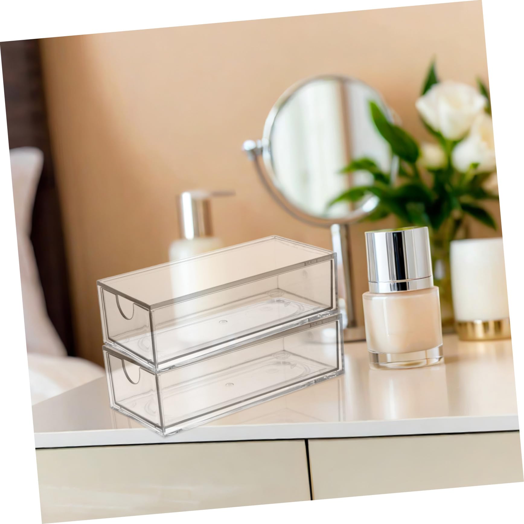 HOMSFOU Organizer per Accessori per Chioma 4 Scomparti in Plastica, Contenitore Bagno Portaoggetti Resistente e Impilabile, per Scrivania e Armadio Ampio Spazio