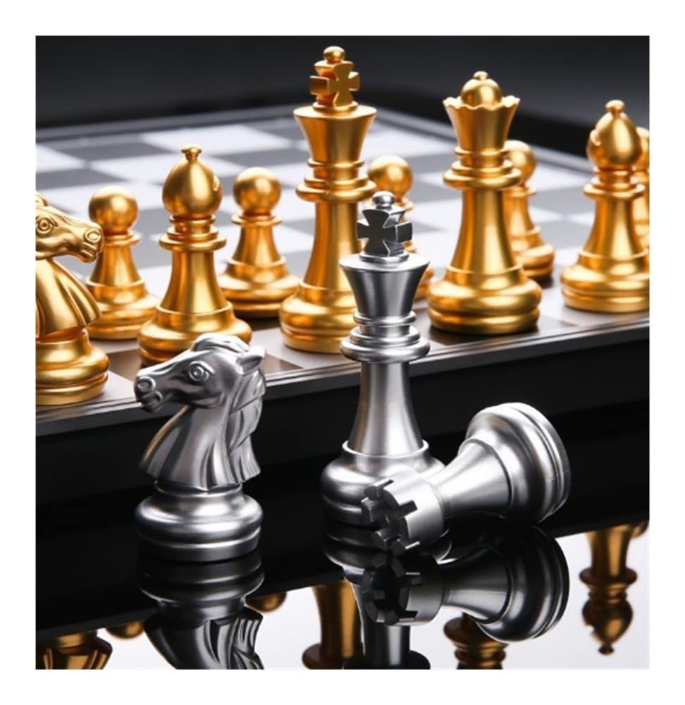 Reisespiele, Schach 12,5" Schachspiel Gold Silber Schachfiguren, Klappschachbrett Reiseschachspiele