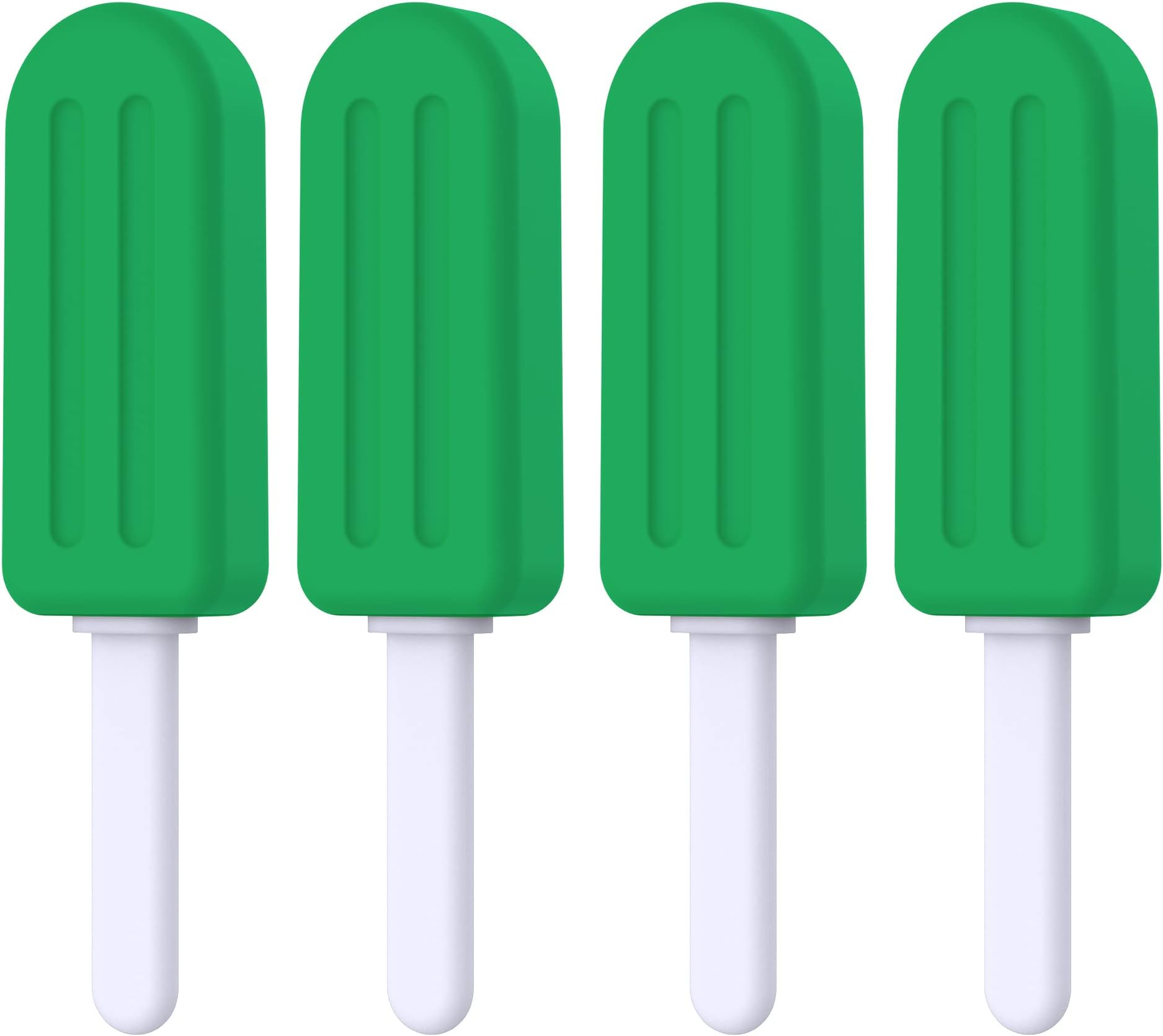Chewies for Invisalign Aligner, 4 PCS Popsicle Silicone Chewies with Grip Handles, for Invisible or Metal Braces Aligner Munchies, 4 Mint Flavor (Green)