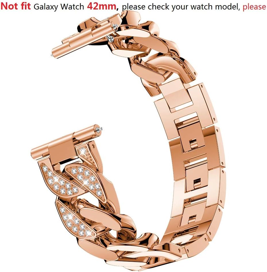 Bling Rhinestones Band Compatible for Samsung Galaxy Watch 46mm Women, 22mm Metal Band Replacement Band Strap Watch Bracelet for Galaxy Watch/Gear S3 Cassic/S3 Frontier Accessory (Rose Gold)