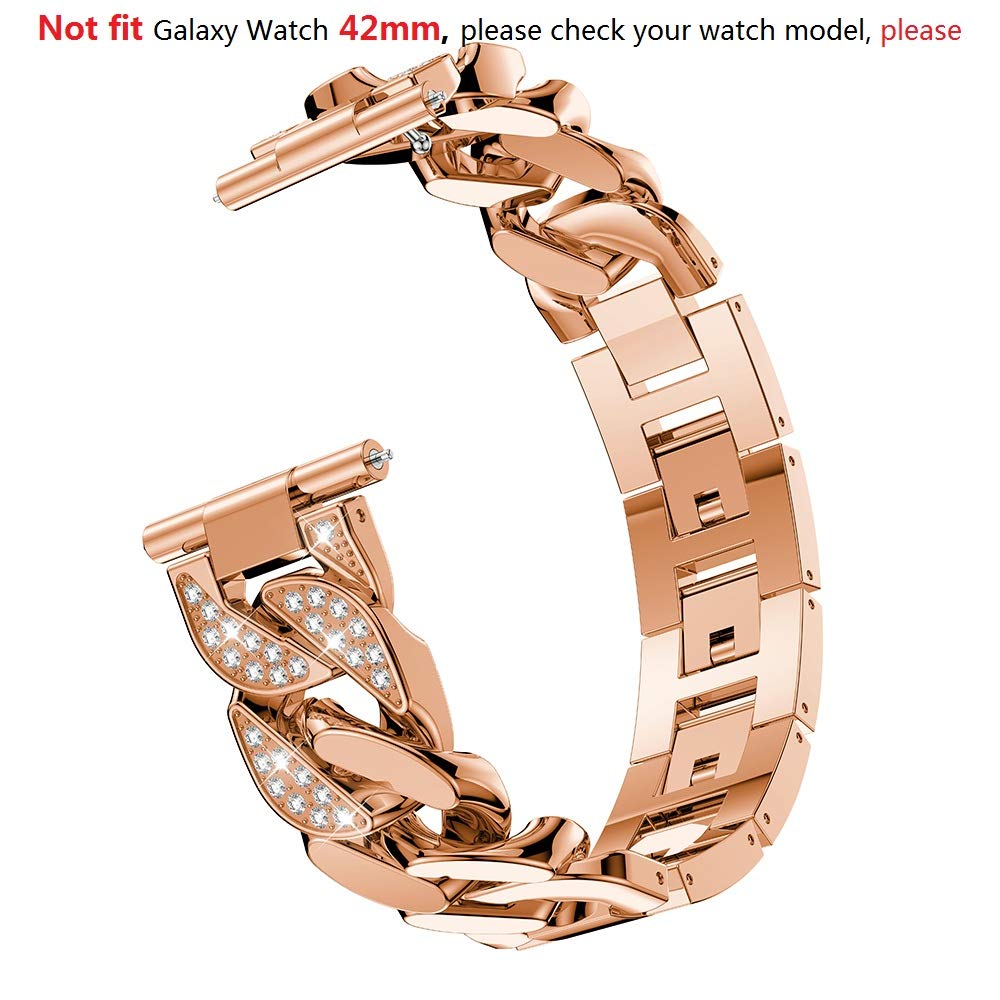 Bling Rhinestones Band Compatible for Samsung Galaxy Watch 46mm Women, 22mm Metal Band Replacement Band Strap Watch Bracelet for Galaxy Watch/Gear S3 Cassic/S3 Frontier Accessory (Rose Gold)