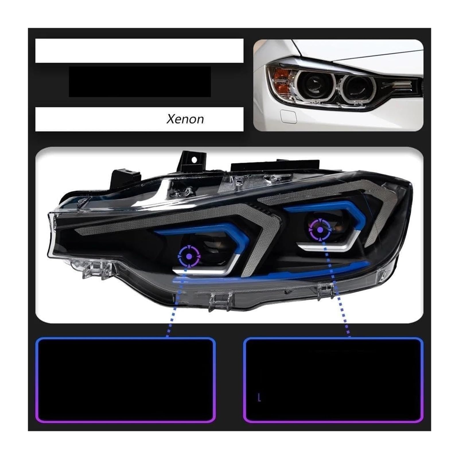 Reflektor przedni z soczewką DRL do BMW F30 F31 318i 320i 325i 328i 330i 335i (jazda po prawej stronie/ksenon)