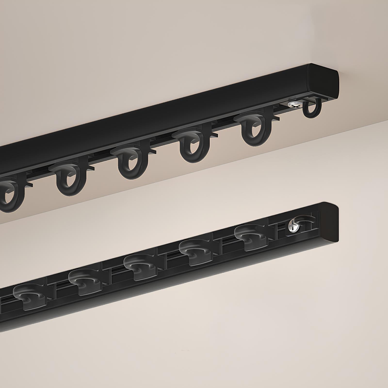 Ultra-thin Curtain Track For Windows | Ultra-narrow Wall-mounted Bay Window Decorative Drapery Rods | Aluminum Alloy Silent Rail Pole For RoomDivider, Office(Black,140cm/4.59ft)