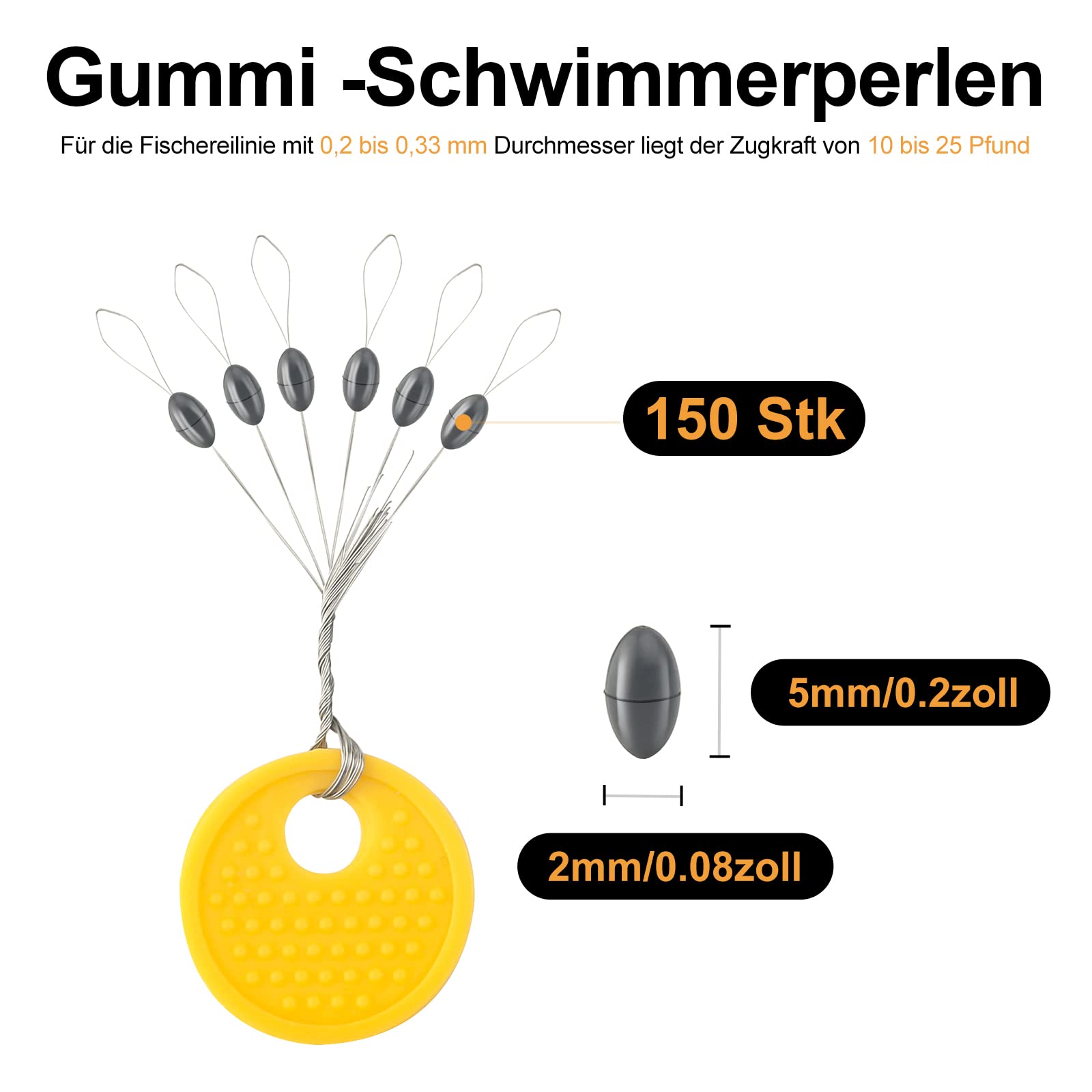 Realure 150/300 topes de Goma 6 en 1 para Pesca con Perlas de Goma pequeñas, para Pesca de Trucha, para 0,1 – 0,43 mm, Ovalado