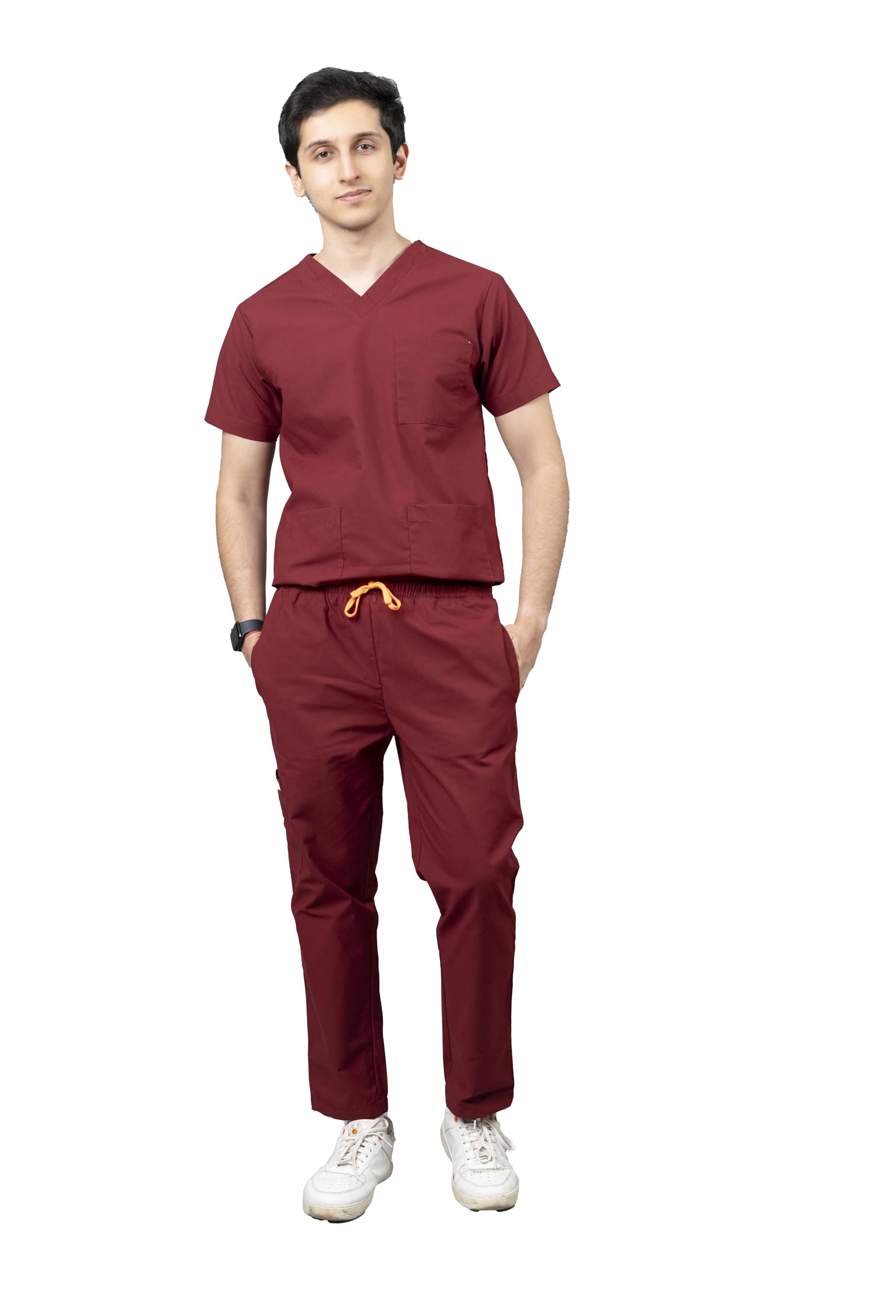 VastraMedwear Mens Knit V Neck Half Sleeves Scrub Suit | 5 Pockets Medical Scrub Top & Bottom | Uniform for Doctors, Nurses, Dentists & Healthcare Professionals (Maroon, L) (B0BSQXMSXM) Amazon Price History, Amazon Price Tracker