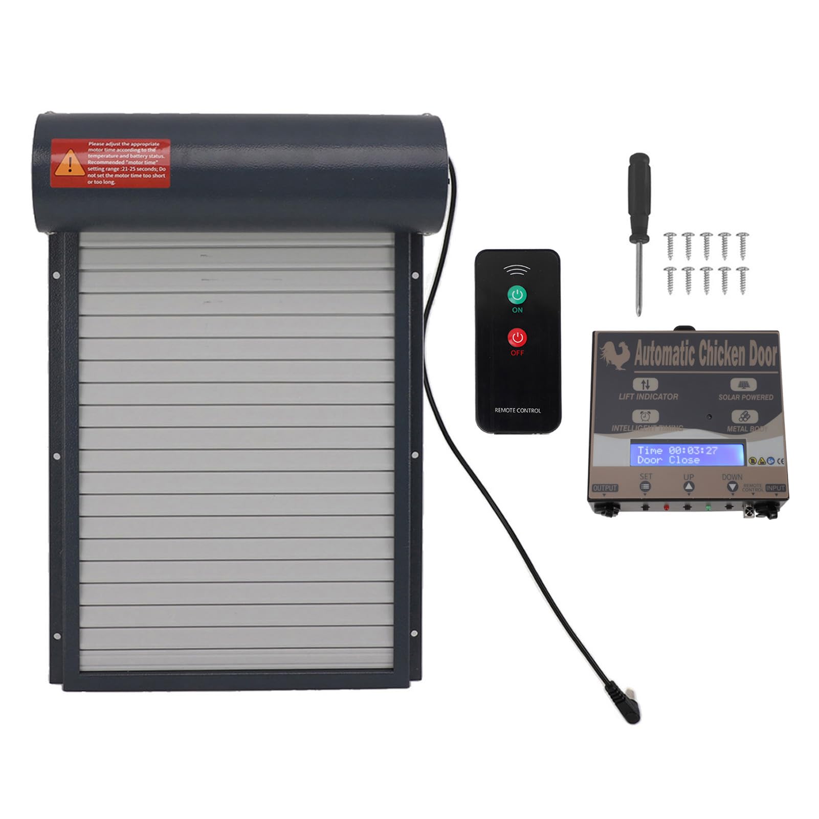 Abridor automático de Puerta de gallinero con Temporizador Sensor de luz programable Puerta de gallinero con batería con Control Remoto Gris