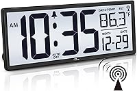 WallarGe 14.5" Atomic Digital Wall Clock with Backlight, Temp & Date Display - Battery Operated, Auto DST, Easy Read for Seniors