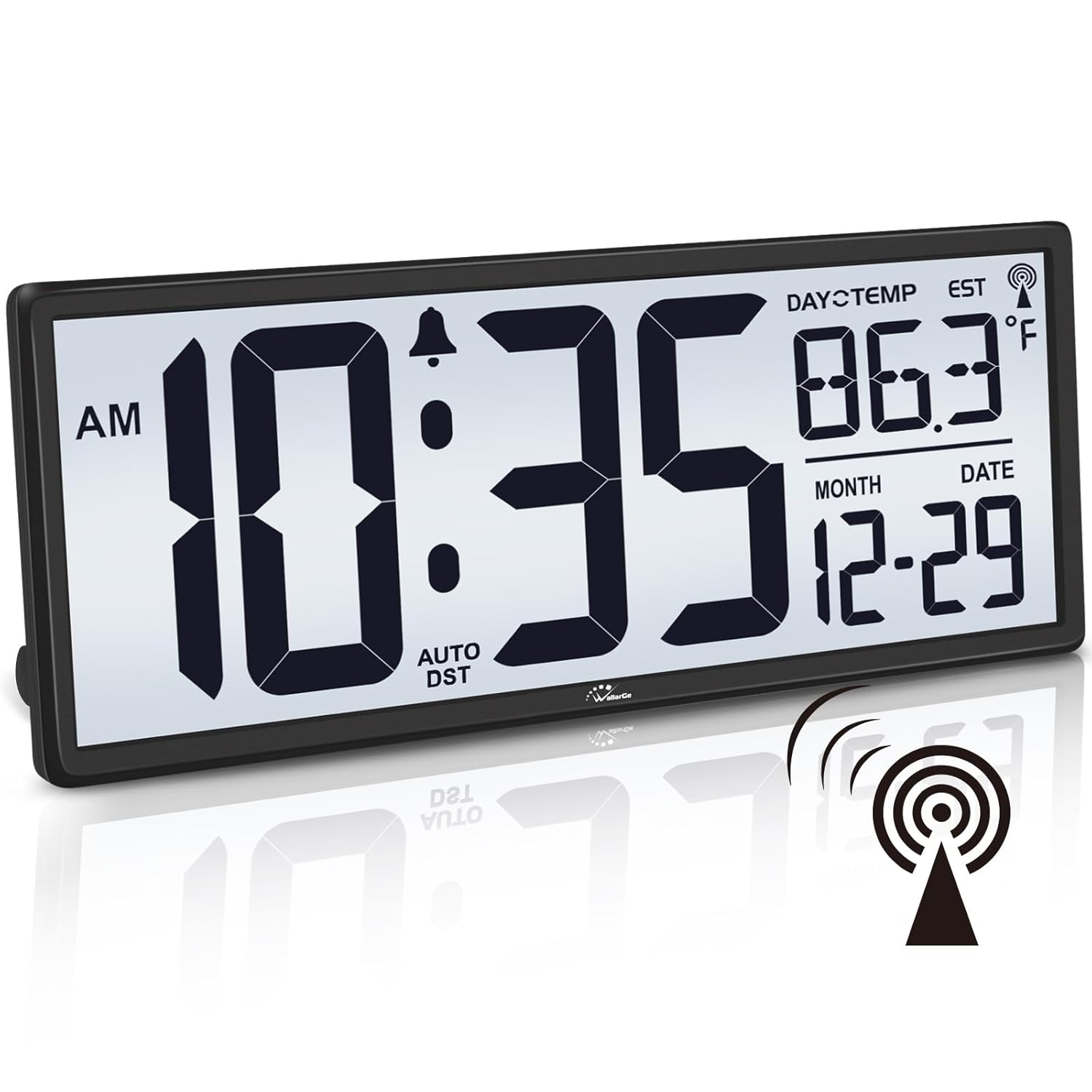 WallarGe 14 5 Atomic Clock with Backlight Large Digital Wall Clock Battery Operated Large Display with Temperature and