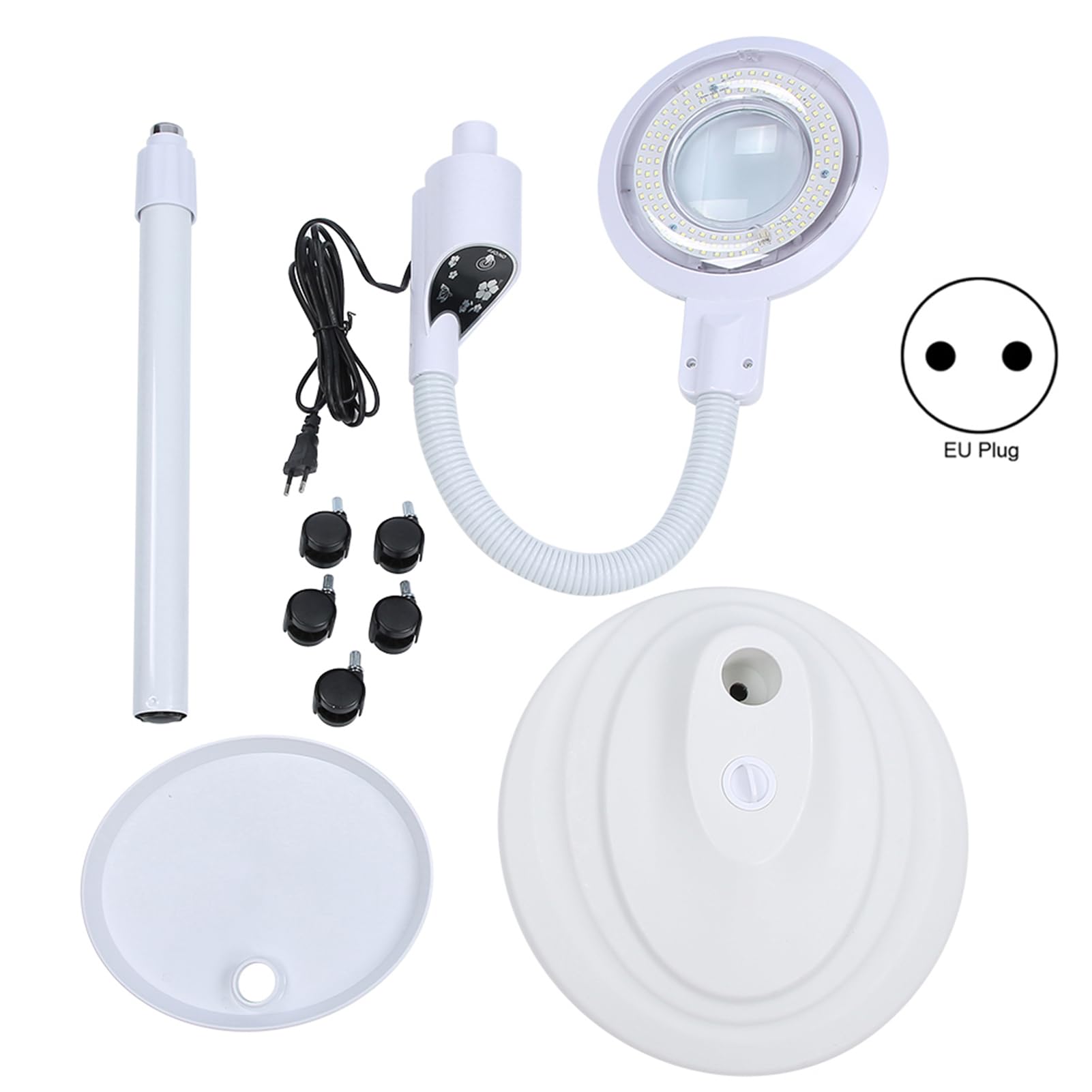 FILFEEL Lámpara de Belleza LED, lámpara de Tatuaje de Maquillaje con Brazo Giratorio Ajustable, lámpara de pie de Lupa 16X, lámpara de iluminación de protección Ocular(EU-Blanco)