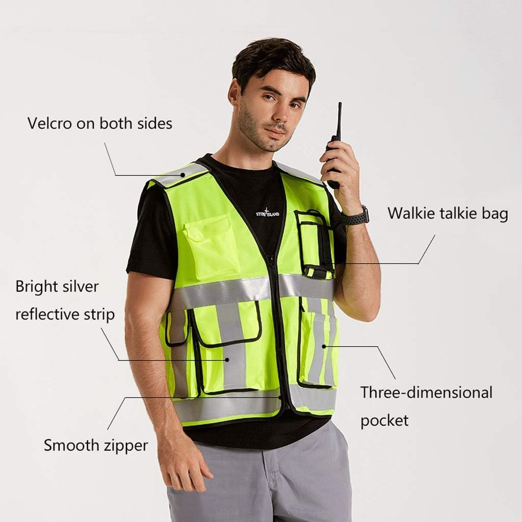 Chaleco de seguridad portátil, chaleco reflectante Chaleco de seguridad Traje reflectante Tejido de punto Chaleco reflectante con bolsillos Cremalleras