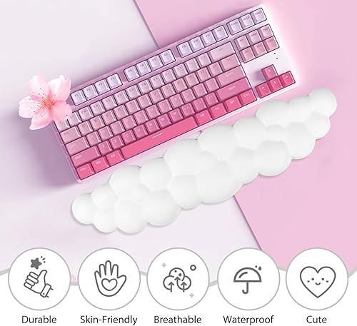 Miniatura 4 de JIKIOU Reposamuñecas para teclado Cloud de cuero, reposamuñecas con base de poliuretano antideslizante, cómodo reposamuñecas de espuma viscoelástica