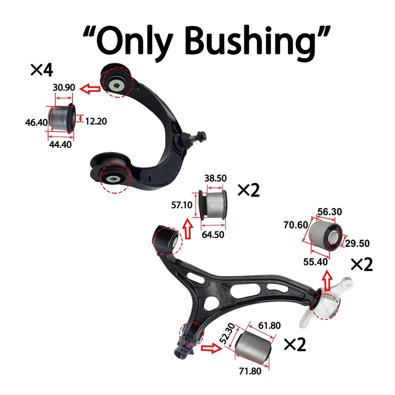 MotorKing 10-Piece Front Control Arm Bushing Kit – Compatible With Jeep & Dodge Durango 2011-2015