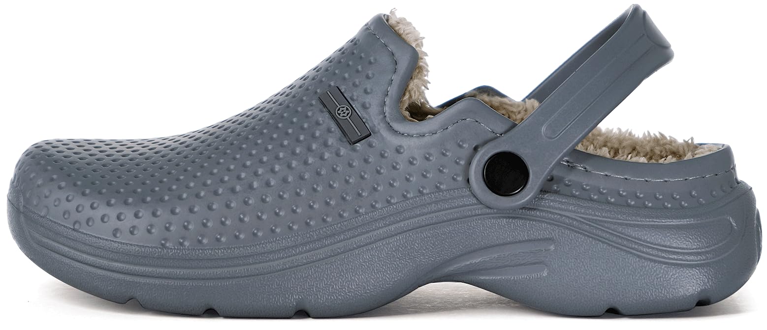 Damen Herren Clogs mit Pelzfutter, wasserdicht, Gartenschuhe, Winter, warmes Fleecefutter, flauschig, Hausschuhe, Hausschuhe, für drinnen und draußen