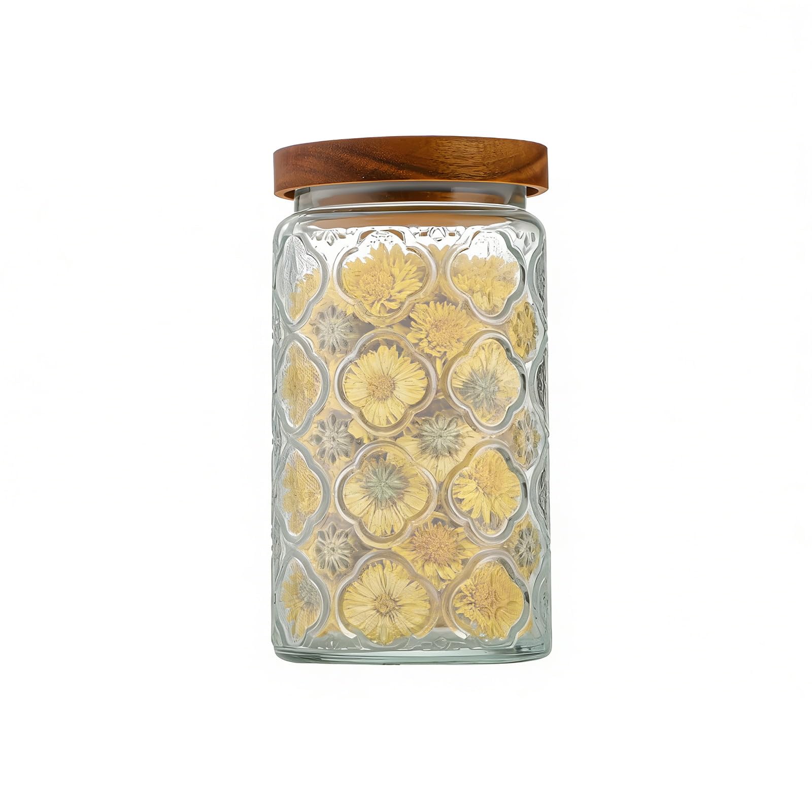 Dyuee Begonia Glass Pickle Jar With Airtight Acacia Wood Lid 1000Ml Vintage Glass Kitchen Storage Counter Sealed Jar 35Oz Decorative Glass Food Storage Containers For Candy Flour Oats Coffee Bean (Begonia)