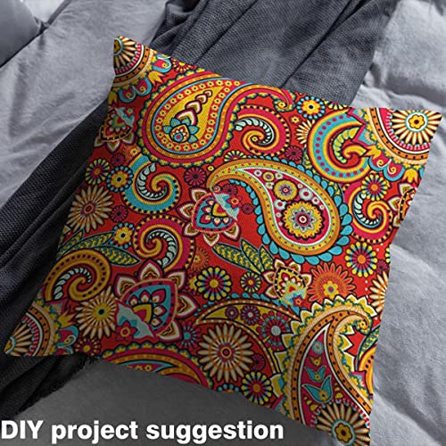 Paisley Fabric by The Yard,Colorful Boho Paisley Floral Upholstery Fabric for Chairs Sofa,Bohemian Exotic Outdoor Fabric Waterproof,Indian Style Fabric,3 Yards,(L276*W150cm) Red Orange - Image 4