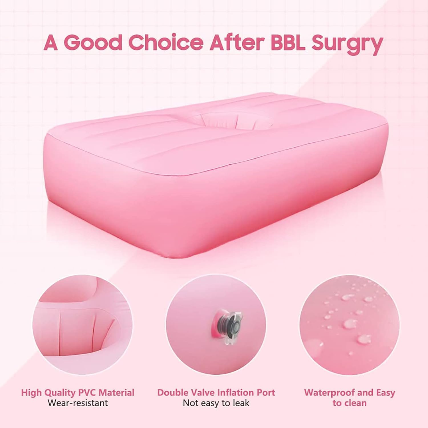 thicvalley Matelas Gonflable BBL après Chirurgie, Oreiller de lit BBL après Chirurgie pour Les Fesses, lit de récupération brésilien avec Trou pour Dormir après Une Chirurgie des Fesses