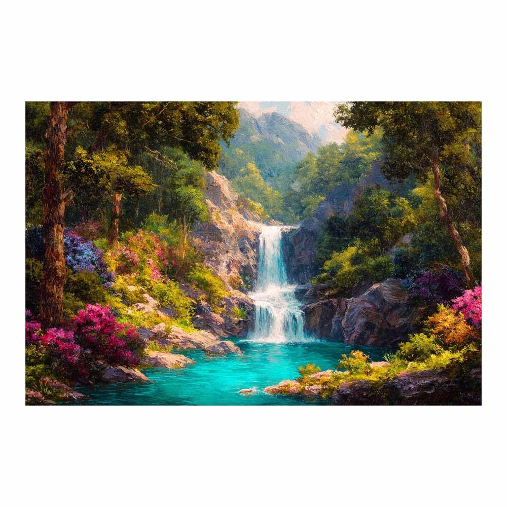 HUYEEI Landscape Wall Art Waterfall in the Forests Modern Canvas Print On Artwork, Suitable for living room, bedroom, for Kids Room Decoretc.(green)-60x80cm Unframed