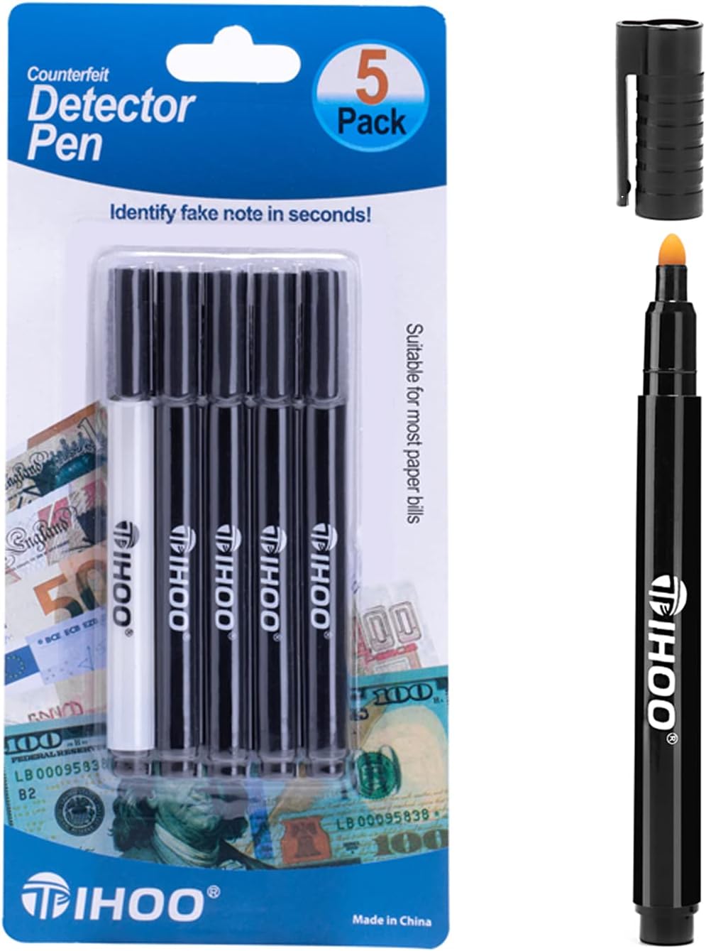 TIHOO Counterfeits Pen, Fake Money Marker, Counterfeit Bill Detector