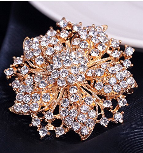 Image of Wedding Bridal Big Crystal Rhinestone Bouquet Brooch Pin for Women (gold flower)