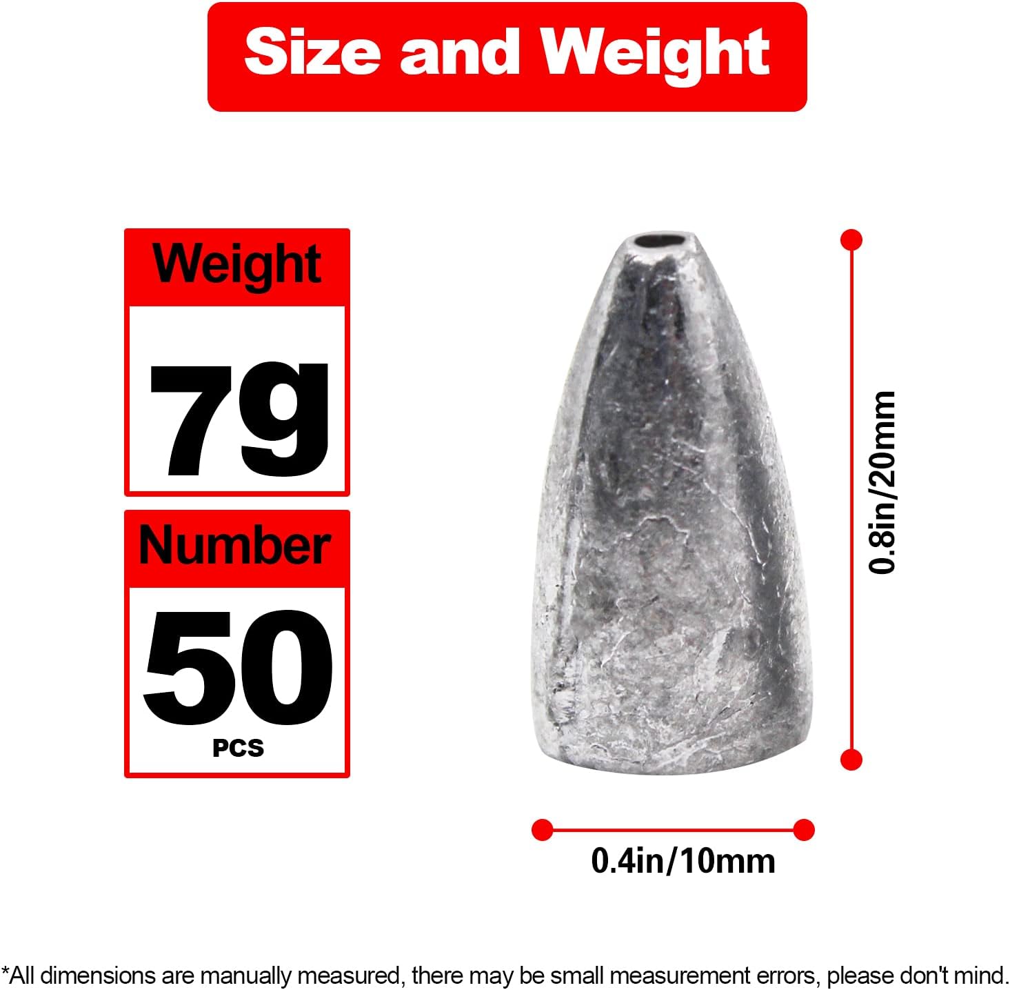 FREGITO 50pcs Fishing Bullet Weight Sinkers, Lead Worm Weights Fishing Sinkers for Bass Fishing Texas Rigs(2g) : Sports & Outdoors