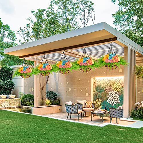 Shyshining Artificial Hanging Flowers With Basket,Fake Flowers Plant Hanger Uv Resistant, Faux Plastic Greenery Hydrangea Flowers For Outdoor Indoor Garden Porch Home Decor (Hanging Flowers) #TOP4