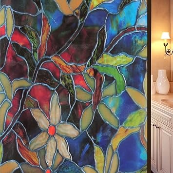 ONEHOME Premium Privacy Window Film Vinyl Frosted Self Adhesive Glass Film Decorative Window Stickers for Home Office Bathroom Kitchen Living Room -Blue Patti (12x25 Inch)