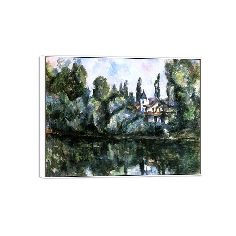 SDYSKKUG Canvas Wall Art Picture Decor River by Paul Cezanne 90x70cm White Frame