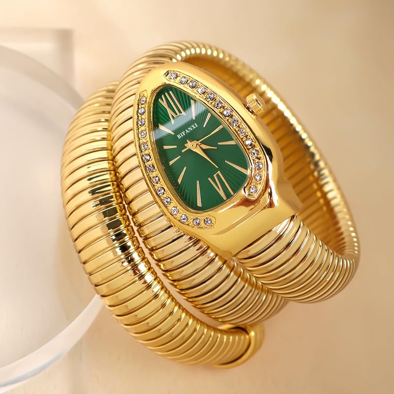 Image of Ladies Snake Bracelet Fashion Watch - Creative Quartz Design, Personality Oval Dial, 50m Waterproof