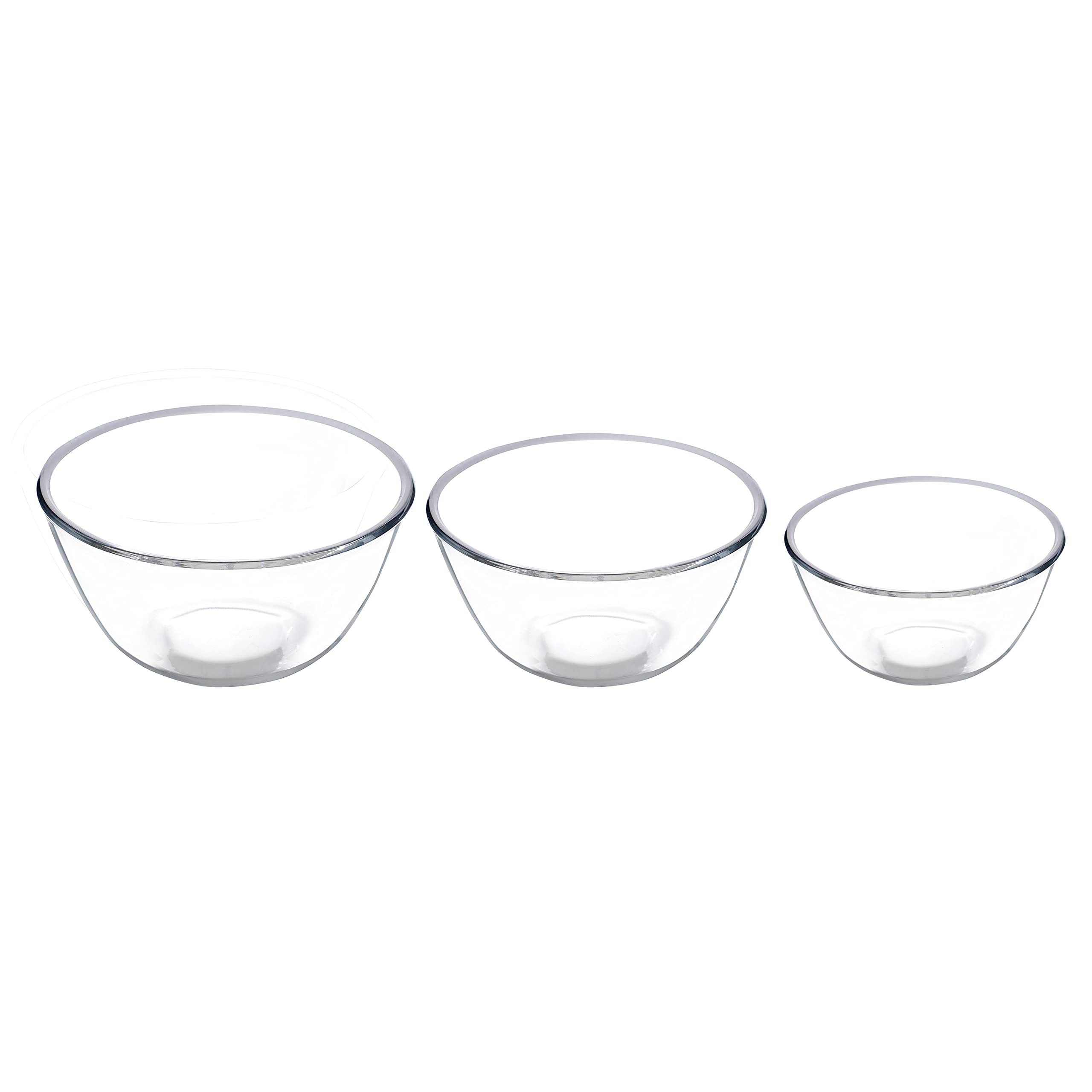 SIMPARTE Borosilicate Glass Mixing & Serving Bowl Set of 3 (1600ml + 1100ml + 500ml)|Microwave, Oven, Freezer & Dishwasher Safe|Clear, Durable, Stain Resistant|Kitchen, Reheating, Storage, Transparent 1