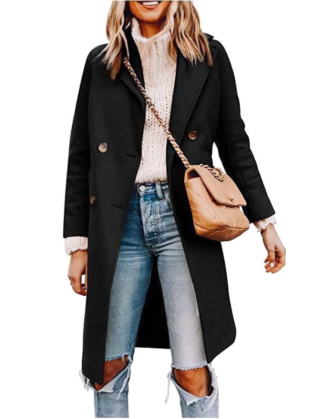 CHARTOUWomen's Oversized Wool Blend Notch Lapel Double Breasted Pea Coat