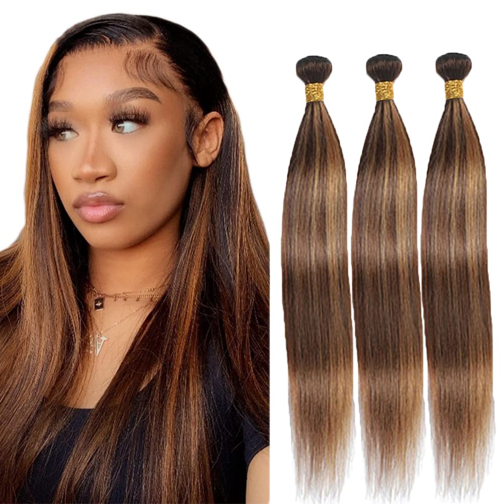 Highlight Human Hair Bundles 8A Peruvian Virgin Brown