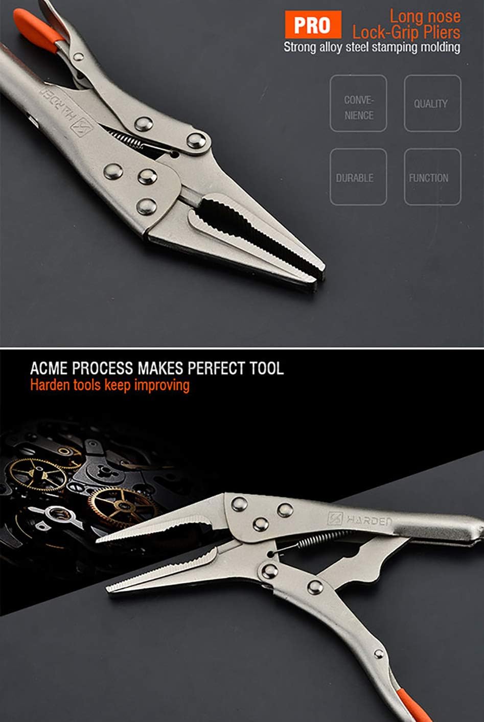 Harden 9" Long Nose Lock-Grip Pliers, Strong Alloy Steel, Round Head Clamp, Adjustment Knob - Professional Series 560622 B 3