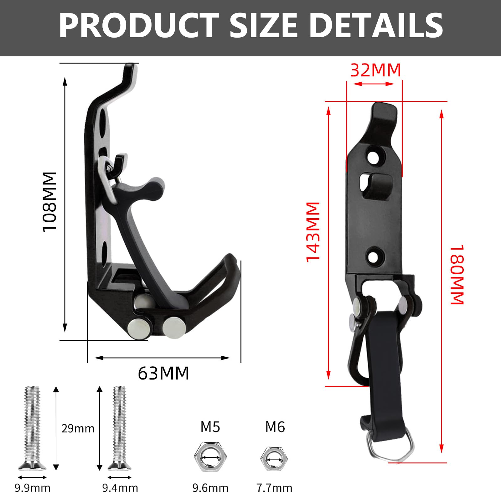 eROOSY Pezzi Supporto per Pala per Portapacchi, Supporto Pala per Camion, Kit di Montaggio per Portapacchi, Accessori per barre portatutto in metallo con viti di fissaggio e dadi (Nero