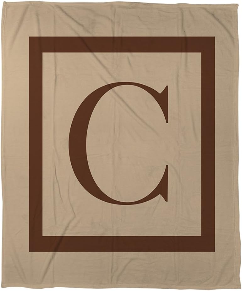 Manual Woodworkers & Weavers Coral Fleece Throw, 60 by 80-Inch, Monogrammed Letter C, Caramel Classic Block
