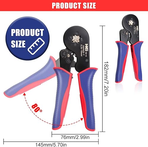 Miniatura 6 de HKS Kit de herramientas de prensado de virola - Alicates de crimpado de virola cuadrada (AWG 23-7) con kit de terminales de manguitos de extremo de